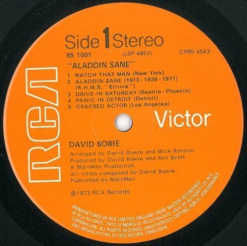 DAVID BOWIE Aladdin Sane Vinyl Record LP RCA Victor 1973